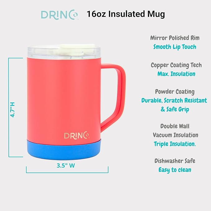 Drinco 16 oz Coffee Mug, Vacuum Insulated Camping Mug with Lid, Double Wall Stainless Steel Travel Mug Insulated Tumblers Coffee Mugs Coffee Cups Tea Cup (16oz Barn Red)