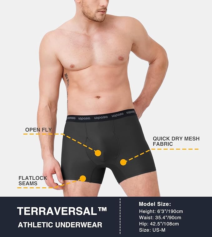 LAPASA Men's Quick Dry Travel Underwear, Terraversal Series Mesh Breathable Trunks/Boxer Briefs/Boxers (2 & 3 Packs)
