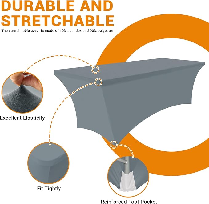 Eurmax USA Rectangular Fitted Spandex Table Covers 4ft Tablecloth Wedding Event Patio Table Decorations Stretch Table Cover for 4ft Folding Table (Silver Gray,2 Pack)