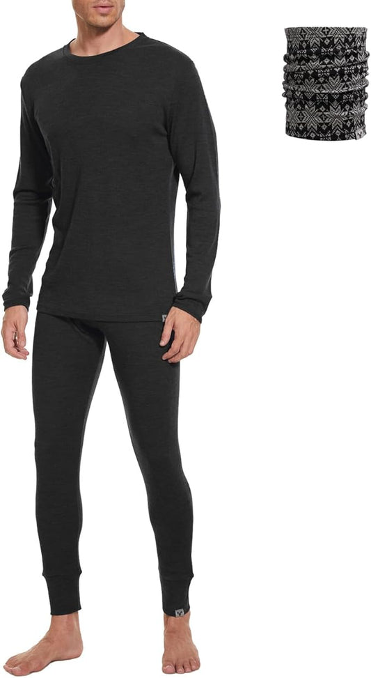 MERINNOVATION Merino Wool Base Layer Set for Men 100% Merino Wool Thermal Underwear Long Sleeve