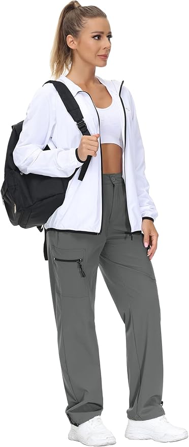 VVK Women's Hiking Cargo Pants Lightweight Quick Dry Outdoor Athletic Pants Camping Climbing Golf Zipper Pockets