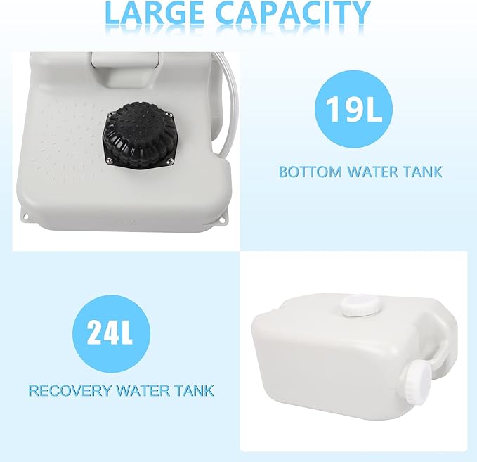 Outvita Portable Camping Sink w/ 19L Water Tank Rolling Wheels Towel Holder Soap Dispenser Faucet, Outdoor Foot Pump Washing Station for RV Boat Travel Picnic Worksit
