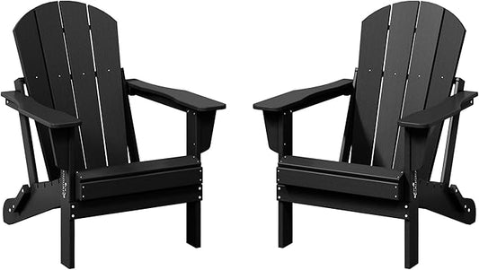 WestinTrends Malibu 2 Piece Set Outdoor Folding Poly Adirondack Chair, Black