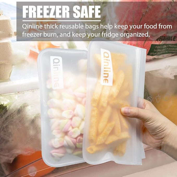 Reusable Food Storage Bags - 10 Pack Freezer Bags, Reusable Bags Silicone, Extra Thick Leakproof Reusable Lunch Bag for Salad Fruit Snack Travel - 2 Gallon 4 Sandwich 4 Snack Bags