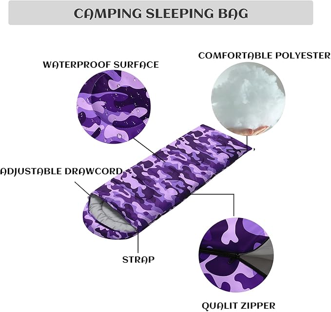Sleeping Bags for Adults and Kids Backpacking Camping Sleeping Bags for Girls and Boys Lightweight Waterproof Cold/Warm Sleeping Bag for All Season