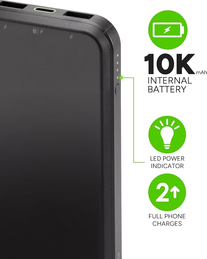 Mophie powerstation prime10 - Slim & Travel Friendly 10000 mAh Power Bank with Power Delivery PD Charging Technology,5V Fast Charging for iPhone,iPad,and More USB-C Input and Output-Black - 1pack