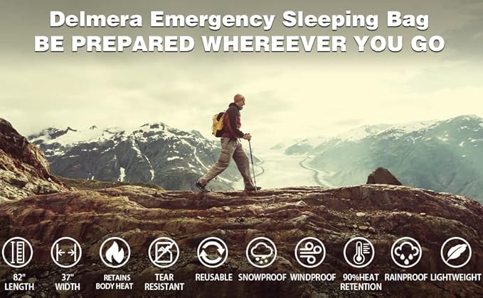 Delmera Emergency Sleeping Bag, Lightweight Survival Sleeping Bags Waterproof Thermal Emergency Blanket, Bivy Sack Survival Gear for Outdoor Adventure, Camping, Hiking, Orange, Green