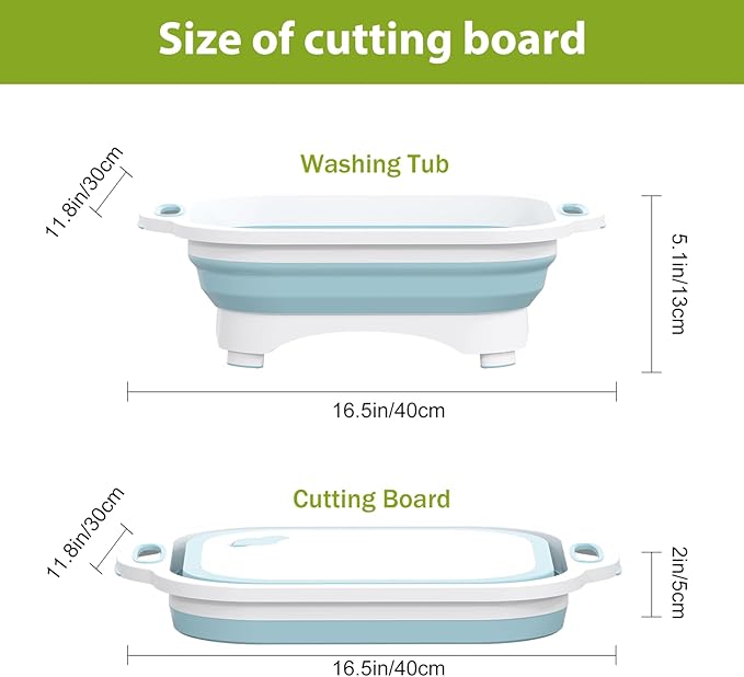 Collapsible Cutting Board,HI NINGER Camping cutting board with knife,Multifunctional Kitchen Vegetable Washing Basket Silicone Dish Tub for Camping Kitchen essentials/bbq prep tub/rv accessories