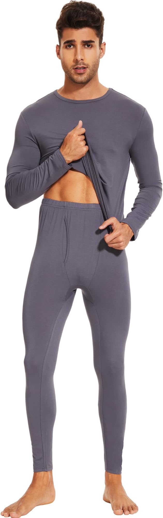 WiWi Thermal Underwear for Men Bamboo Viscose Long Johns Set Soft Warm Base Layer Lightweight Top and Bottom Sets S-XXL