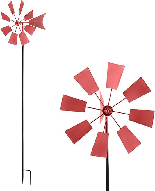 Alpine Corporation 52" Tall Outdoor Metal Windmill Spinner Stake Yard Decoration, Red