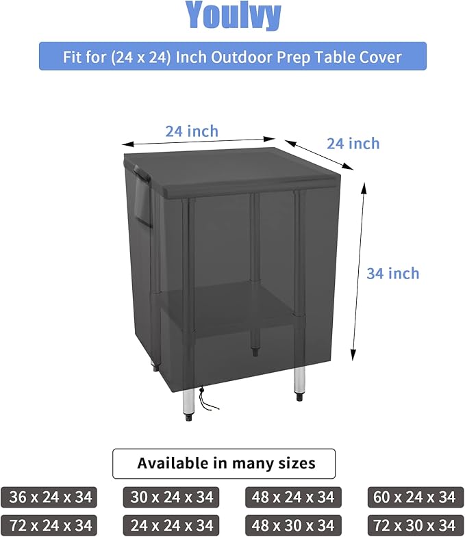 Outdoor Prep Table Cover 24 Inch, Waterproof Patio Stainless Steel Metal BBQ Table Cover All Season Protection for Outdoor Table - 24 x 24 x 35 Inch