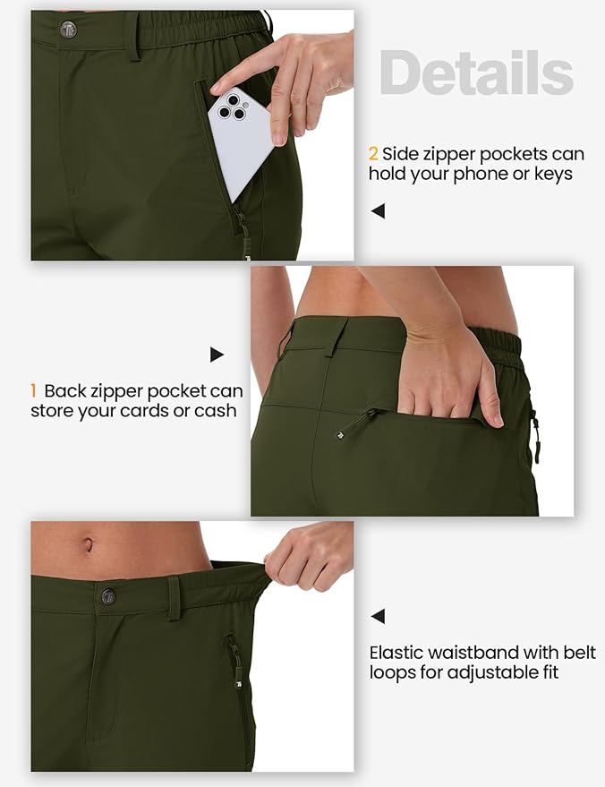 TBMPOY Women's Lightweight Hiking Pants Water Resistant Quick Dry Travel Work Outdoor Fishing Pants Zipper Pockets