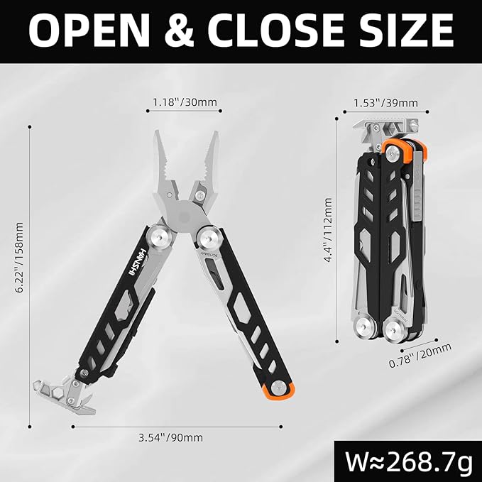 HANSHI Multitool Pliers, 22-in-1 YG10 Tungsten Steel Multi Tool with Scissors,Replaceable Wire Cutters, Flint, Window Breaker, Back Clip,Ideal for Camping, Survival and Gift(Black)