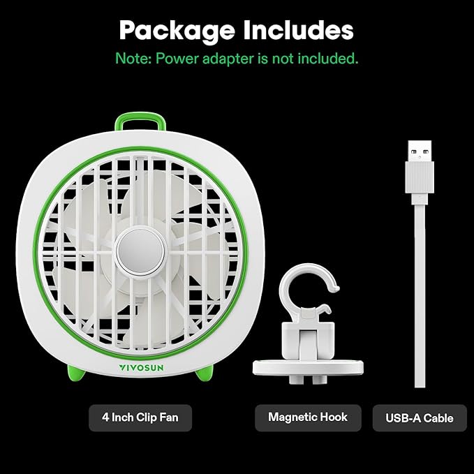 VIVOSUN AeroWave D4, 4” Grow Tent Clip Fan with Detachable Hook, 3-Speed Strong & Quiet Airflow, Adjustable Airflow Angle for Hydroponics, Circulation & Cooling, White, 1-Pack