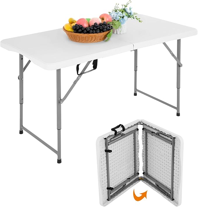 BestOffice Camping Folding 4 Foot Plastic Table, White