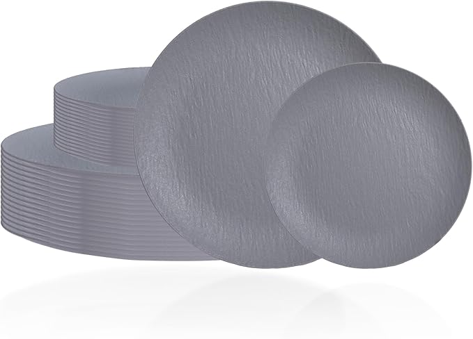 WONDERFUL 32pcs Dark Grey Plastic Plates Reusable Plates Unbreakable and Dishwasher safe Dishes Set Outdoor Plate Includes:16 Dinner 10" and 16 Dessert Plate 7.3" Suitable for BBQ & Camping