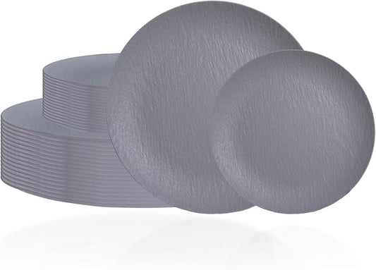 WONDERFUL 32pcs Dark Grey Plastic Plates Reusable Plates Unbreakable and Dishwasher safe Dishes Set Outdoor Plate Includes:16 Dinner 10" and 16 Dessert Plate 7.3" Suitable for BBQ & Camping