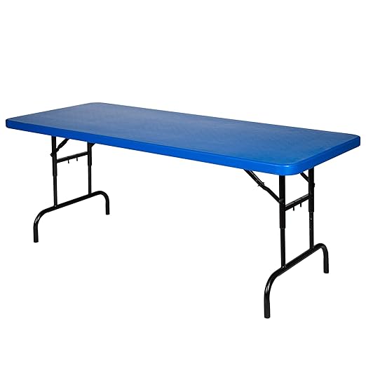 OEF Furnishings Height Adjustable Folding Table, 30" x 72", Blue.