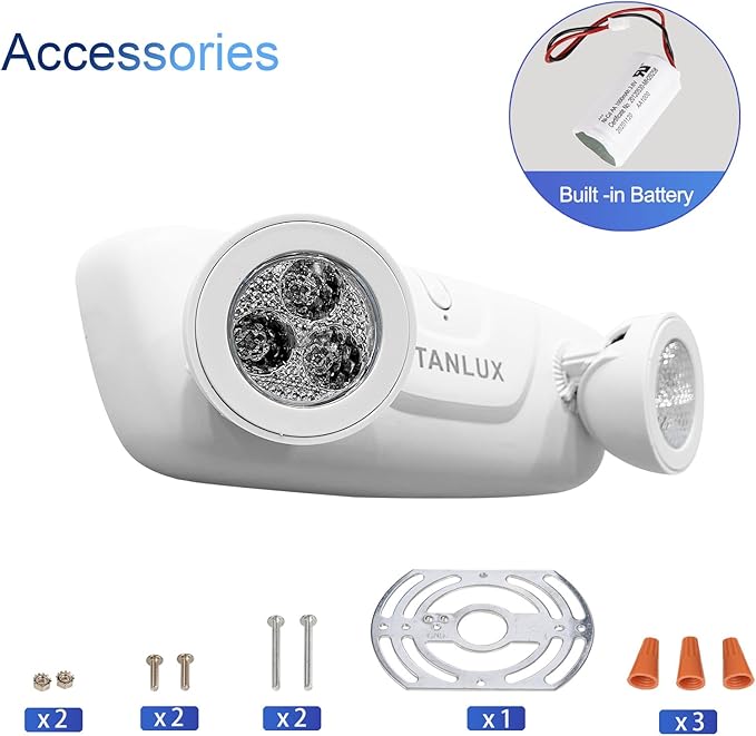 TANLUX LED Emergency Lights with Battery Backup, Two Head Adjustable Commercial Emergency Lights, UL Listed, AC 120/277V, Hardwired Emergency Lights for Business - 3 Pack(White)