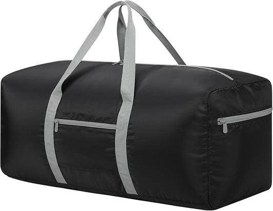 Foldable Duffle Bag for Travel - 30 inch / 75L Large Spare Travel Duffel Bag Lightweight with Trolley Sleeve - Black