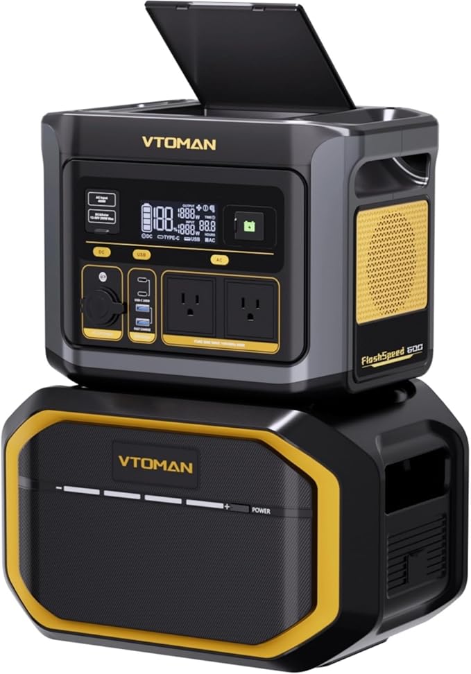 VTOMAN FlashSpeed 600 Portable Power Station with Extra Battery - 2047Wh/600W(1200W Peak) Solar Generator with LiFePO4 Battery, 100W USB-C, 60 Min Fast Charging 0-80% for Camping, Fishing, RVs