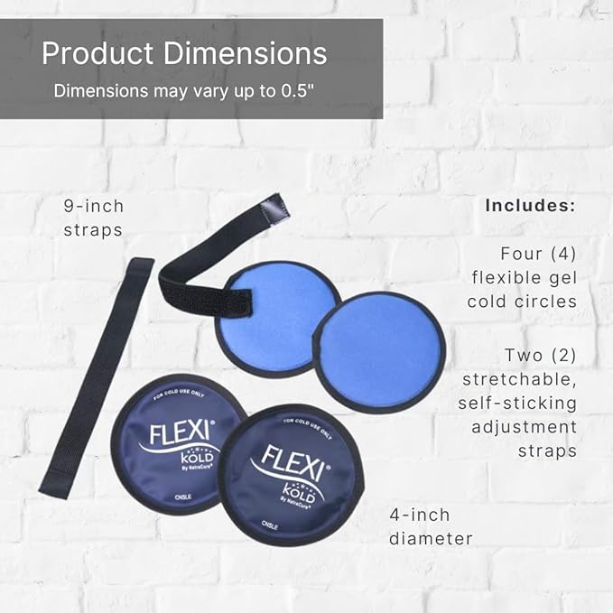 FlexiKold Gel Ice Pack Circles w/Straps (4 Pack) - Small Ice Packs, Reusable Ice Pack for Injuries, Ice Packs Reusable, Breastfeeding, Wisdom Teeth, Sinus Headaches - 6304-STRAP4PK by NatraCure