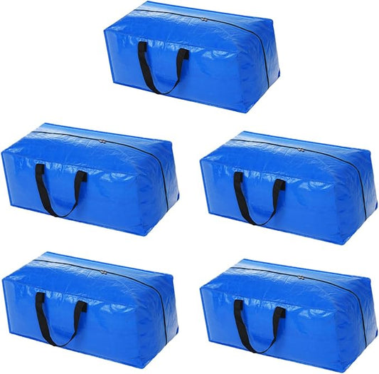 5 Pack Heavy Duty Extra Large Moving Bags Storage Tote - Strong Handles& Backpack Straps - Space Saving Storage Bags Alternative to Moving Boxes and Bins,Compatible with Ikea Frakta Cart, Blue