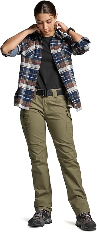 CQR Women's Flex Stretch Tactical Pants, Water Resistant Ripstop Cargo Work Pants with Pockets for Outdoor & Hiking