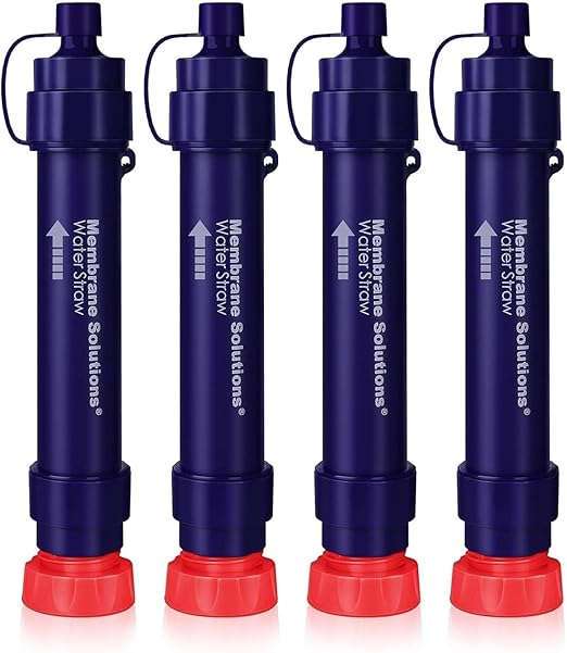 Membrane Solutions Water Filter Straw S2, NSF/ANSI 42&372&401 Certified, 4-Stage 0.1 μm Portable Water Purifier with Replaceable Filter, 5,000L Capacity for Camping, Hiking, Survival and Emergency- 4P