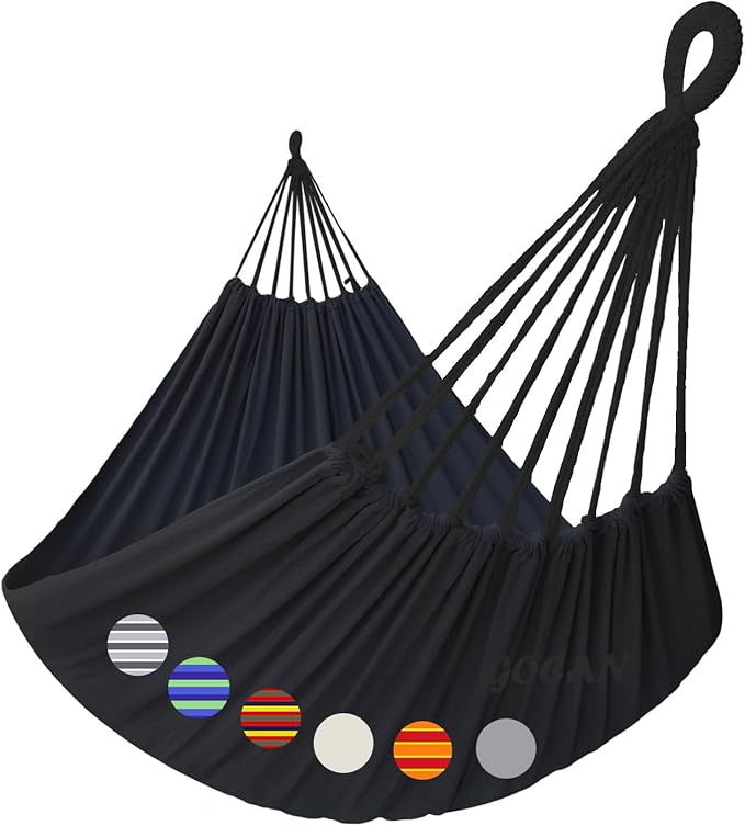Double Hammock 2 Person Extra Large 330X150cm Load Capacity 600Pound Canvas Cotton Hammock for Patio Porch Garden Backyard Lounging Outdoor and Indoor XXL(Black)
