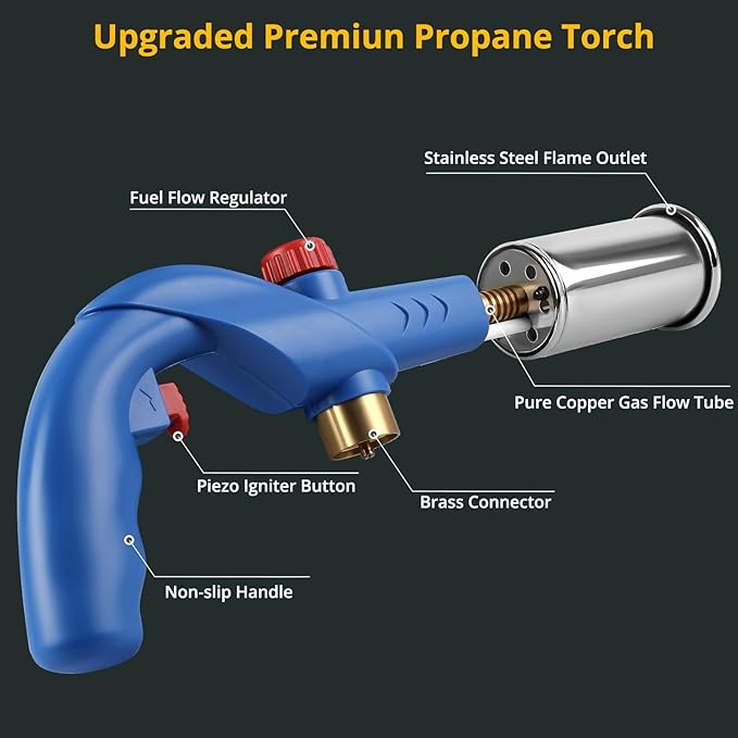 Semlos Propane Torch, Premium Metal Large Torch, Refillable Blow Torch Lighter with Adjustable & Wind Resistant Flame for Cooking, BBQ, Welding, DIY & Soldering (Propane Gas Not Included)
