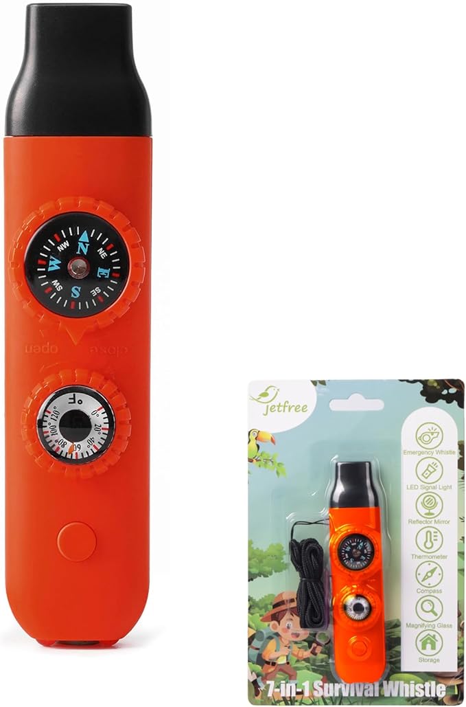 Multifunctional Survival Emergency Whistle for Kids with Compass Hiking Survival, Thermometer & Neck Lanyard | Emergency Safety Gear for Hiking, Camping, Kayaking, Boating, Climbing