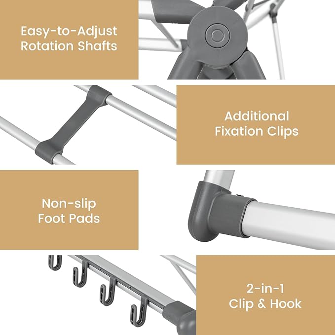 Tangkula Collapsible Clothes Drying Rack, 2-Layer Space-Saving Aluminum Drying Rack w/Adjustable Wings, Folding Laundry Drying Rack for Indoor & Outdoor Use
