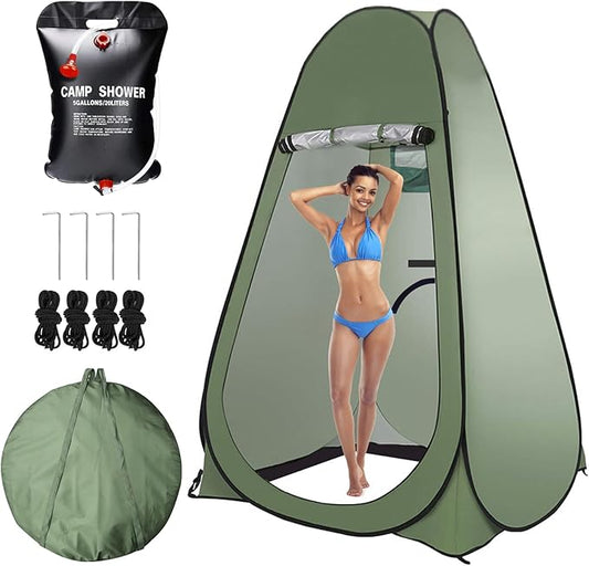 Pop Up Tent Upgrade Privacy Camping Shower Tent Portable Outdoor Sun Shelter for Outdoor Bathing Toilet Camping Biking Hiking Beach with 5.3 Gallon Shower Bag