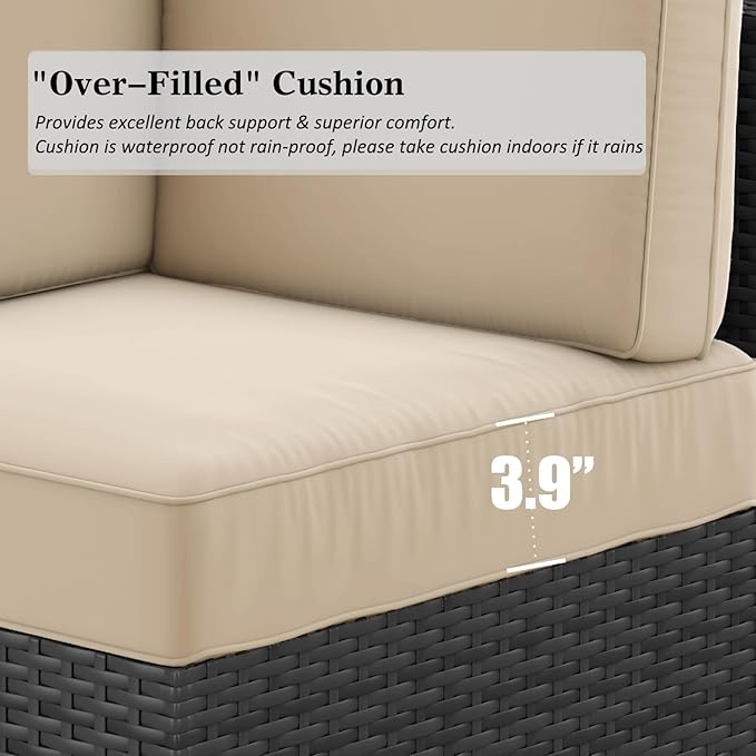 LayinSun 7 Pieces Outdoor Patio Furniture Set with 44" Fire Pit Table Rattan Sectional Sofa Conversation Sets