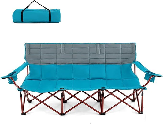 Tangkula 3 Person Oversized Camping Chair, Fully Padded Folding Camp Chair with Adjustable Armrests, Cup Holders, Carrying Bag, Portable Outdoor Lawn Chair for Camping, Support 900LBS