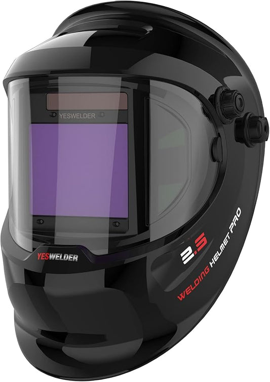 YESWELDER Auto Darkening Welding Helmet with SIDE VIEW, 180° Panoramic View, 1/1/1/1 True Color Solar Powered Welder Hood, Wide Shade 4/5-9/9-13 Welder Mask for TIG MIG ARC CUT and GRIND, LYG-Q800D