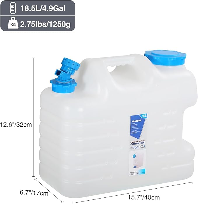 RedSwing 2 Pack 4.9 Gallon/18.5L Portable Water Container with Spigot, Water Storage Carrier for Camping Outdoor Hiking Backpacking, BPA Free
