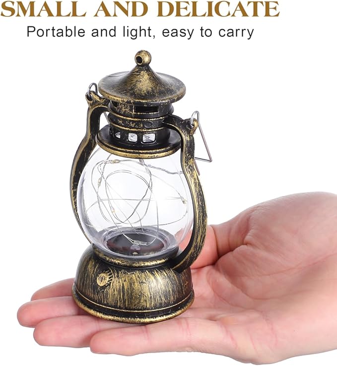 Lantern Decor Western, Hanging LED Vintage Lantern Metal with Carry Handle for for Weddings Western Camping Party Halloween Christmas Decorations 4.92inch