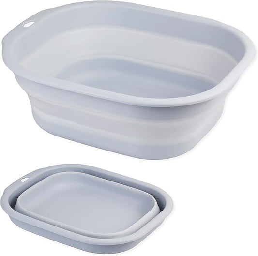 Collapsible Wash Basin Set of 2, Foldable Small Medium Size Wash Basin, Portable Plastic Basins for Laundry, Bottles, Travel, Camping (Light Blue)