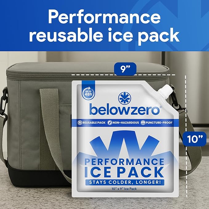 Below Zero Reusable Ice Packs for Coolers – Long Lasting Cooler Ice Pack Blocks, Leak-Proof Freezer Packs for Camping, Lunch Boxes & Travel