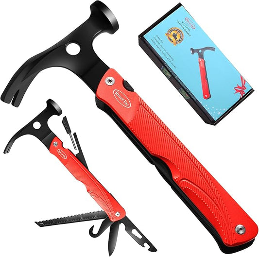 RoverTac Multitool Camping Hammer, 13-in-1 Survival Tool with Knife, Saw, Whistle, Fire Starter & More - Compact Gear for Camping, Hiking, Outdoors - Perfect Gifts for Men, Dad, Stocking Stuffers