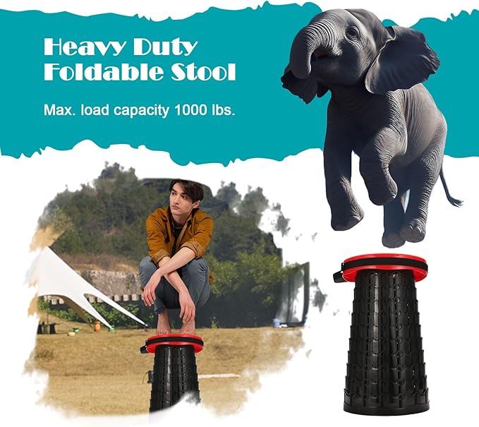 19.7” Heavy Duty Collapsible Stool with Cushion - Portable, Foldable Camping Stool for Adults, Max Capacity 1000lbs (RED)