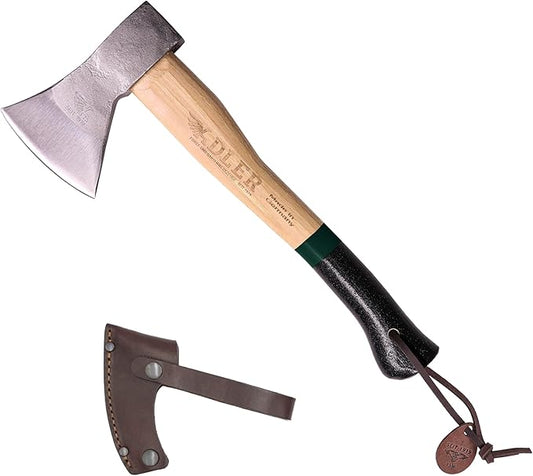 The Rheinland, 14", German Forged, All-Purpose Wilderness Camping Hatchet, Kindling Splitting & Branch Limbing, Anti-Slip Wood Handle (Green Stripe)