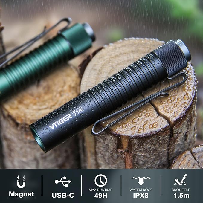 VTIGER T1A Mini Pocket EDC Flashlight with Clip,1300 Lumen Compact AA Rechargeable LED Little Flashlights, Super Bright Tail Switch Small Flash Light with Magnet for Camping,Hiking,Outdoor,Emergency