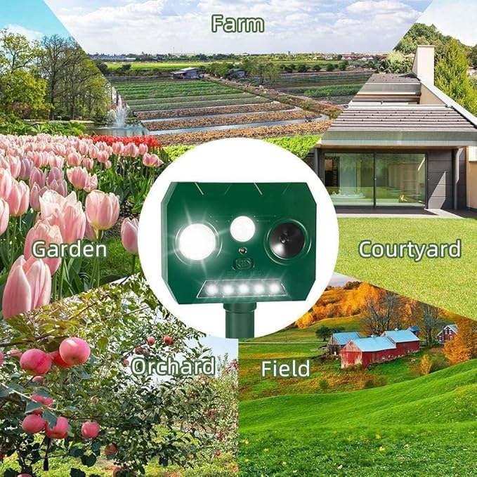 Ultrasonic Deer Repellent Devices Squirrel Raccoon Rabbit Cat Repellent Outdoor, Waterproof Solar Animal Repellent Sonic Fortress Pro with Motion Sensor Deterrent Light for Dog Skunk Rodent Possum (4)