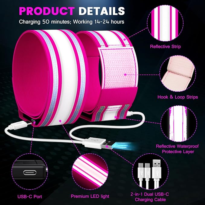 Light Up LED Armband for Running Walking at Night,Reflective Arm Bands for Runners,Rechargeable Jogging Lights,High Visibility Night Running Safety Gear Adjustable Running Women Men Kids