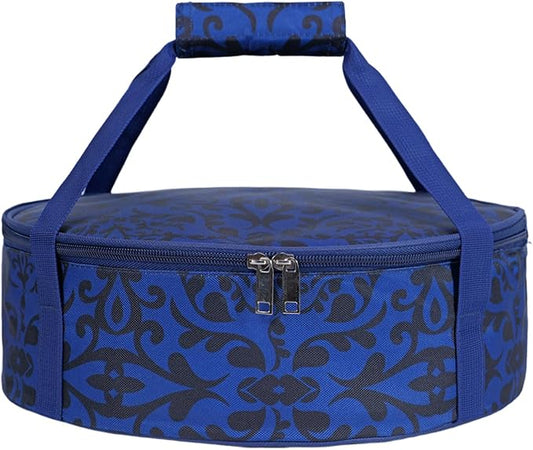 Round Insulated Pie Carrier – Thermal Portable Lunch Transport Cheesecake Cake Dish Container Bag Keep Food Hot/Cold/Fresh for Potlucks Parties Gathering/Cookouts/Church Dinner/Outdoor Events-Blue