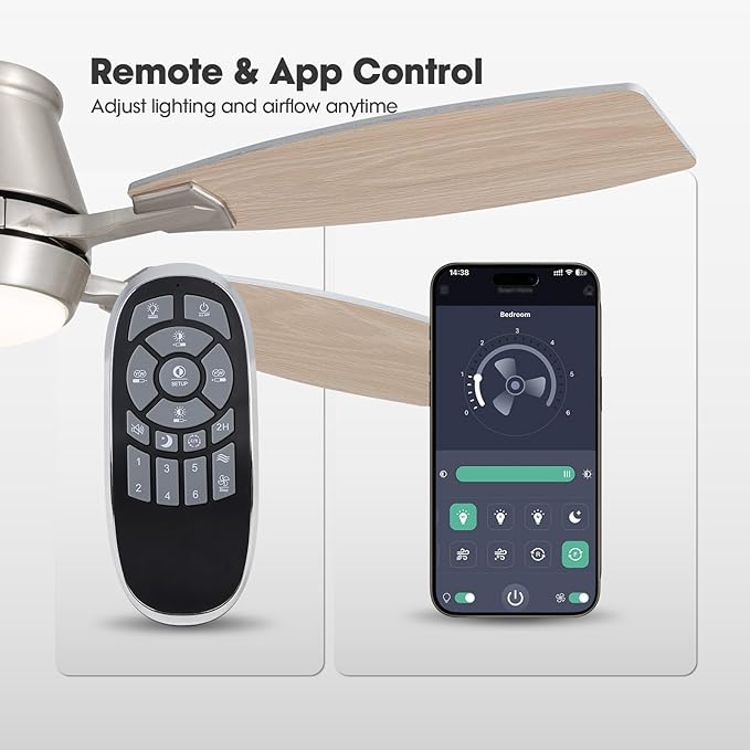 42" Ceiling Fan with Light, Modern Low Profile Ceiling Fan with Light, DC Reversible Motor, Smart APP & Remote Control, Whisper Quiet, Dimmable LED for Bedroom/Living Room