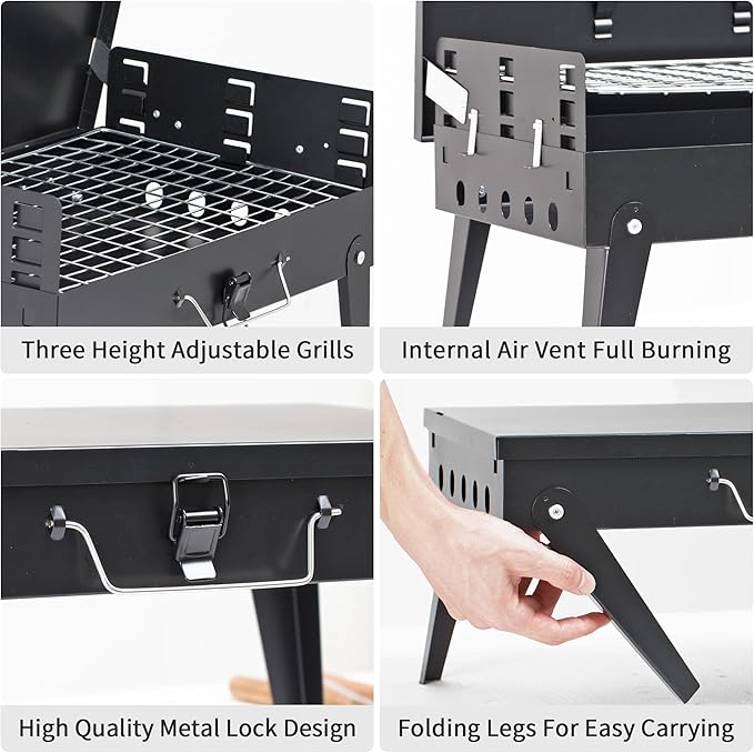 MASTER COOK Portable Charcoal Grill, Foldable BBQ Grill Kit Easy to Carry, Mini Tabletop Grill for Outdoor Camping, Patio and Picnic, 17.1”*10.8”*2.5”